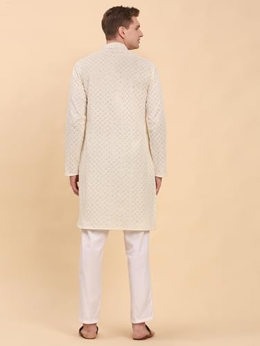 Men's Pure Cotton Sequined Embroidred Kurta | Traditional Indian Festive Kurta (A-126)4