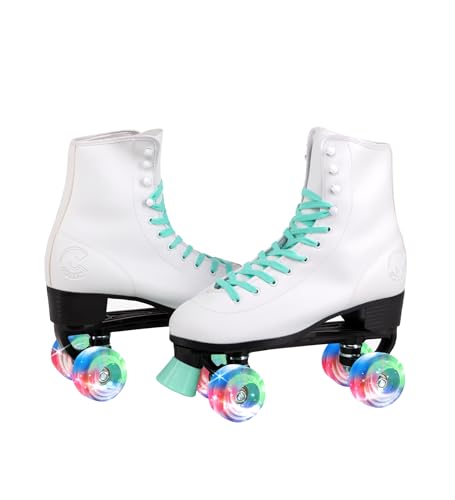 Image of C SEVEN C7skates Quad Roller Skates | Retro Design (Mint w LED, Women's 5 / Youth 4)
