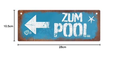 Zum Pool Pfeil links Metallschild L in 10,5x28cm in Rostoptik