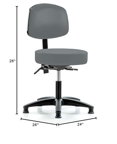 Image of Perch Stationary Height Adjustable Doctor's Stool with Back | Desk Height 18.5-24 inch | Cinder Fabric