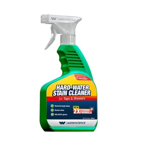 Image of WaterScience Tap Cleaner and Limescale Remover | Stain Cleaner for Kitchen & Bathroom| Hard Water Stain Remover Spray for Taps, Showers, Faucets, Washin Basin | 500 ml Value Pack