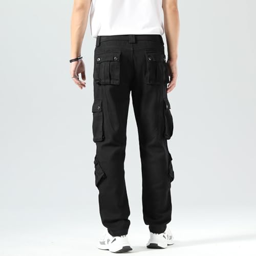 Plaid&Plain Cargo Pants for Men - Straight Fit with Extra Storage and Drawstring Tie3