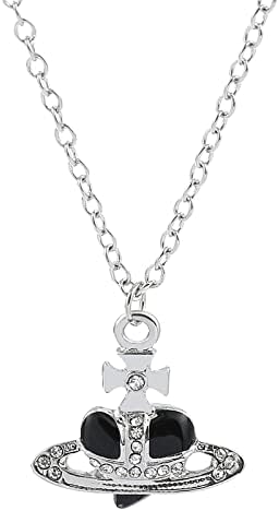 WDLYAN Punk Heart Y2K Saturn Necklace - 5 Colors Available Fashion Baroque Rhinestone Love Heart Saturn Planet Pendant Necklace Jewelry (Black necklace)