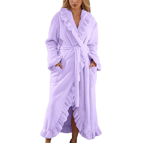 Peignoir flanelle unie femme manches longues finitions soignées