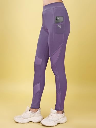 Mehrang Stretchable Gym Pants for Women & Tights for Women Workout with Mesh Insert & Side Pockets