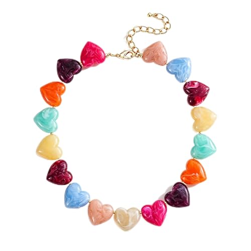 YUJIE Amber Acrylic Heart Choker Necklace for Women Vintage Punk Chunky Necklace Trendy Fashion Accessory (multicolour)