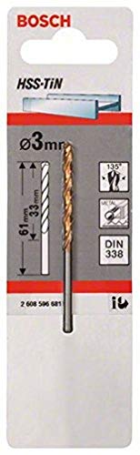 Bosch 2608596681 3 x 33 x 61 mm HSS-TIN/DIN 338 Metal Drill Bits
