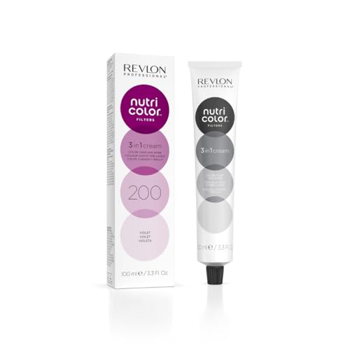 REVLON PROFESSIONAL Nutri Color Filters, Mascarilla de Coloración Temporal para el Pelo, Revive el Color del Cabello, Brillo y Coloración Intensa, Tinte Pelo Mujer Tono 200 Violeta, 100ml