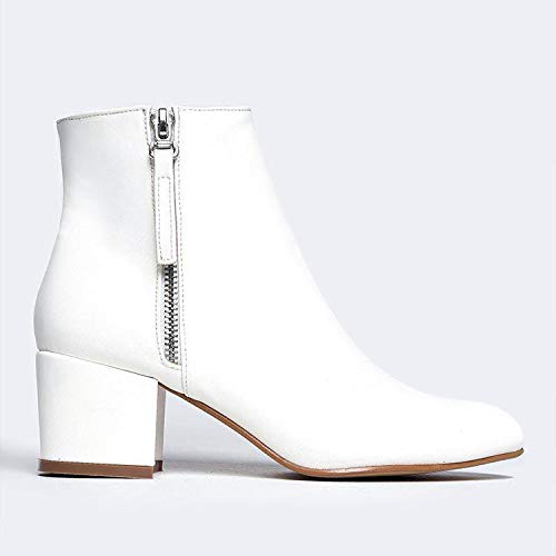 J. Adams Zuma Ankle Bootie – Closed Pointed Toe Low Block Heel Zip Up Boot - White Vegan Leather - 9 #TOP1