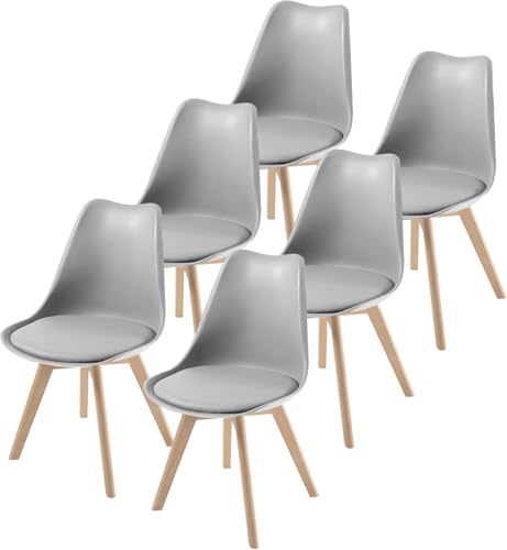 TEENO Chaises Salle à Manger, Chaises Scandinaves Lot de 6, Chaises de Cuisine, Coloris Gris - Idéales pour Salle à Manger, Cuisine, Salon, Chambre ou Bureau