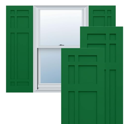 12"W x 44"H True Fit PVC San Juan Capistrano Mission Style Fixed Mount Shutters, Viridian Green (Per Pair - Hardware Not Included)