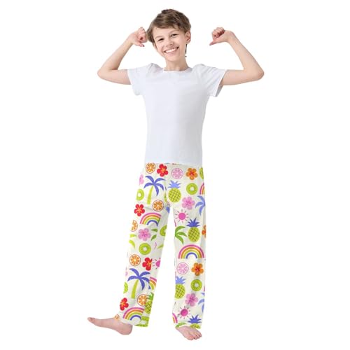 Pineapple Floral Rainbow Boys Long Pants Soft Trousers Elastic Waist Kids Lounge Bottoms with Pockets S-XL2