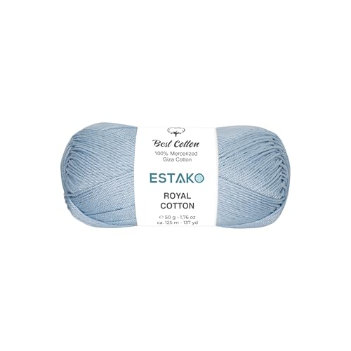 Image of Estako Royal Cotton, 100% Mercerized Giza Cotton Yarn, Soft, Super Fino 1 for Crochet and Knitting 1.76 Oz (50g) / 137 Yrds (125m) (5074 - Baby Blue)