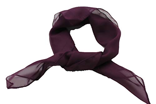 TFJ Women Fashion Small Neck Scarf Fabric Sheer Pocket Square Mini Dark Purple Color