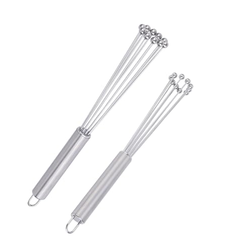 2pcs Ball Whisks, 12 Inch and 10 Inch Egg Whisks Stainless Steel Egg Mixer Whisk Manual Mixer Whisk Dishwashable Manual Egg Beater Practical Kitchen Whisks for Mixing, Whisking