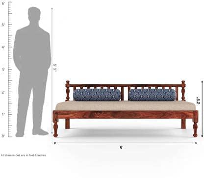 Image of Sheesham Wood 3 Seater Sofa Diwan Bed for Living Room Daybed Wooden Diwan Cot - Wooden Divan Sofa Bed Divan Bed with Premium Mattress Three 3 Seater Sofa for Living Room Home (Noah Walnut)