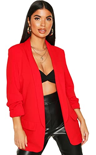 Crazy Girls Womens Ruched Sleeve Blazer, Red, XL (UK 14)