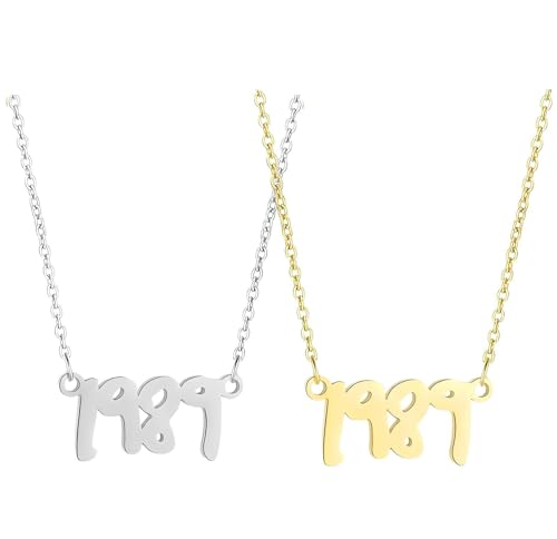 ZENRUIMING 2PCS 1989 Year Necklace for Women, Gold Silver Stainless Steel Birth Year Pendant, Singer-Inspired Gift for Fans, Friends, Birthday, Anniversary