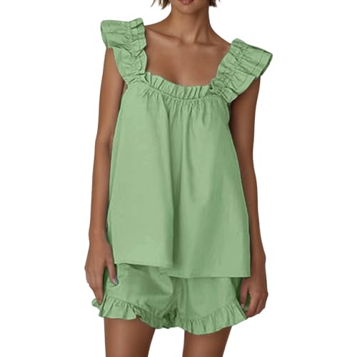Tenue 2 pièces fluide et légère avec haut court à volants pour un confort nocturne absolu