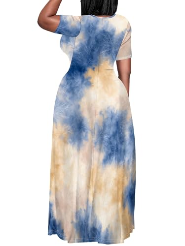 Image of PinkPatty Plus Size Dress for Women Casual Crew Neck Short Sleeve Maxi Dress Oversized Summer Beach Dresses with Pockets
