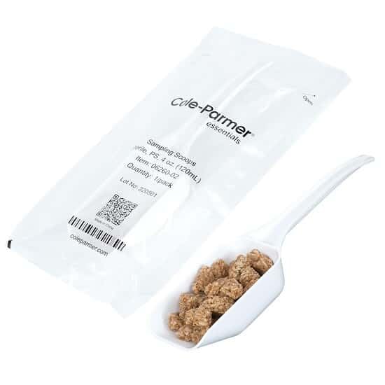 Cole-Parmer Essentials Sterile Lab Sampling Scoops, Polystyrene, 120 mL (4 oz); 100/CS