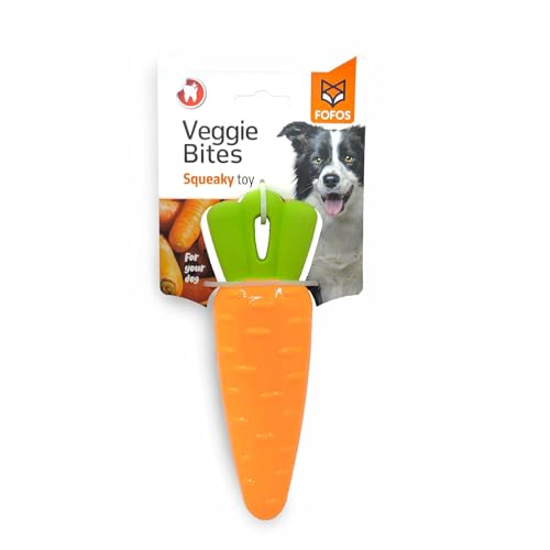 FOFOS Vegi-Bites Sonido, Juguete para Perros, Bueno para Dientes y Encías, Flota en el Agua, Mezcla de Espuma Suave y TPR Duradero, Ideal para Jugar, Buscar y Morder (Zanahoria)