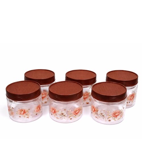 VRISTO 250 Ml Airtight Container Set, Plastic Container for Kitchen Storage Set, Small Spice and Grocery Storage Jar Box with Spoon, masala box storage organizer for pantry (Brown, 6 Piece)