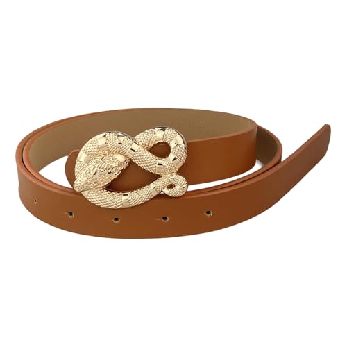 Fashion Leather Belts for Women with Snake Buckle Belt Designer Classic Belts for Jeans Pants Dresses (Brown, Fits waist size for 32