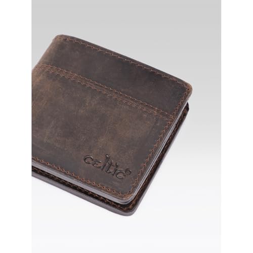 Image of Celtic Genuine Leather Wallet | Vintage Finish Bifold Wallet with Card Slots Cash Compartment and Coin Pocket | Slim Pocket Wallet for Everyday Cash and Card Storage | Brown| Gifts for Men