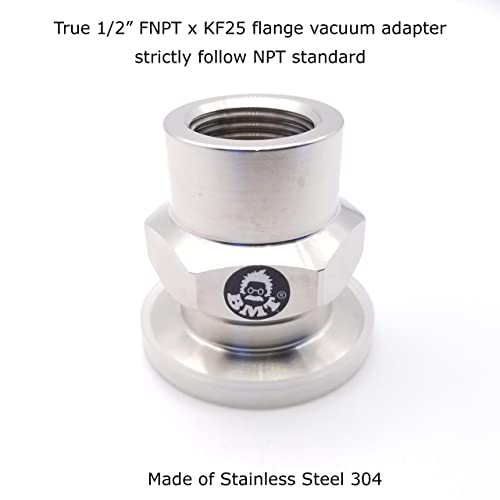 Image of bmotiontech FNPT to KF25 Flange Fitting (ISO-KF KF25 QF25 NW25) US NPT Thread Standard (1 /2 inch FNPT x KF25)