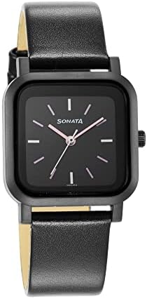 Sonata Pop Black Dial Women Analog Watch with Leather Strap-NS87037PL05W