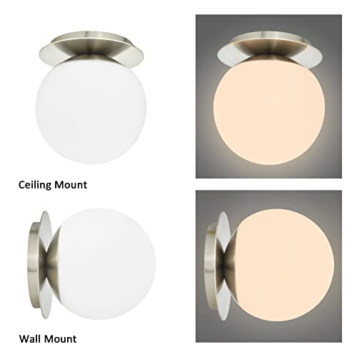 Wall Sconces, 1 Light Modern Globe Sconce in Brushed Nickel, Wall Light for Bedroom Bathroom Living Room & Hallway Vanity Lighting, Ceiling Light Fixture