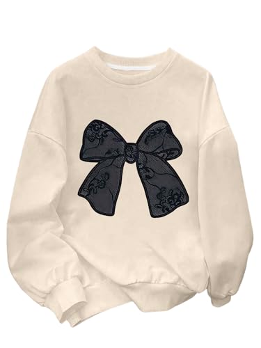 WDIRARA Girl's Bow Graphic Sweatshirts Cute Crew Neck Long Sleeve Pullover Tops