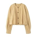 Xunger Women's Faux Suede Button Jacket Oversized Gathered Hem Short Length Coat Casual Vintage Outerwear with Pockets(1085-Khaki-S-RD)