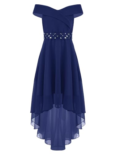 JEYPINMI Kids Flower Girl High-Low Dress Girls Off Shoulder Sleeveless Beads Chiffon Dress Wedding Party Gown