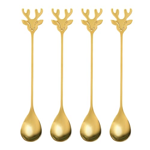 Cucharas de mezcla de acero inoxidable, cucharas de mezcla de café,Cuchara de té decorativa con temática navideña - Cucharas de vajilla para el hogar, café, panadería