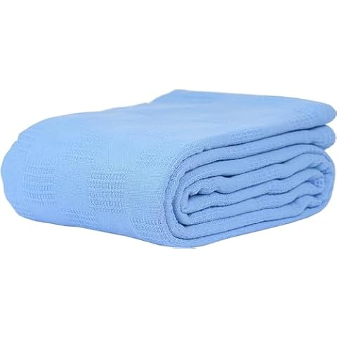 Linteum Textile Hospital Thermal SNAGLESS Spread Blanket, 100% Cotton (74x100 in, Blue) Cover