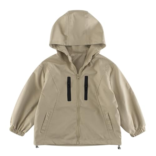 Kids Girls Windproof Hooded Jackets Zip Up Waterproof Solid Athletic Windbreaker Fall Comfy Thermal Raincoat Pockets