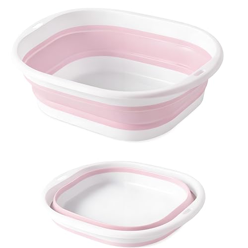 Image of Lafefe Thickened Collapsible Washing Up Bowl, Portable Folding Wash Basin with Handles, Space Saving Camping Sink Multipurpose for Camping, Caravan, Kitchen & Travel(Pink, 5L)