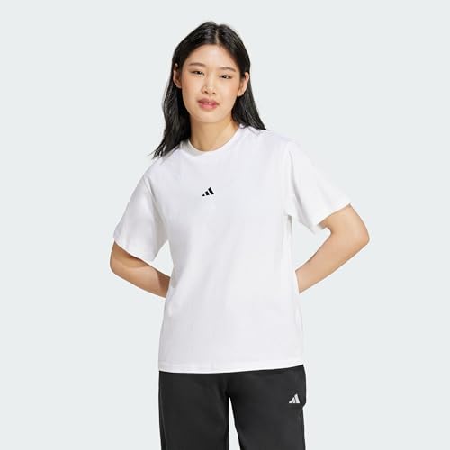 adidas Women's Essentials Small Logo Cotton T-Shirt, White/Black, XS
