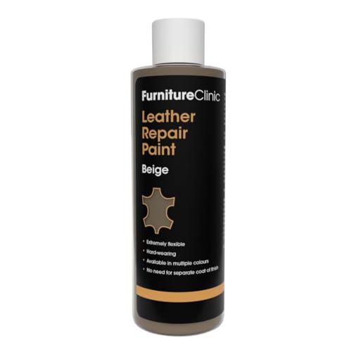 Image of Furniture Clinic Leather Repair Paint | 2-in-1 Seal and Color | Use on Scratches, Tears, and Holes in Car Seats, Furniture | Quick and Easy Leather Repair Kit for Furniture (Beige, 250ml / 8.5oz)