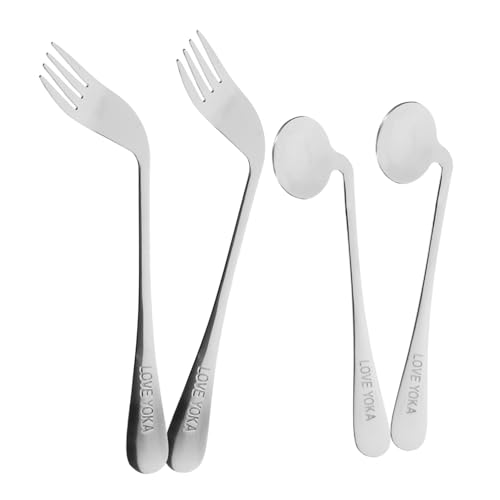 PACKOVE 高齢者 障害者向けエルゴノミック曲面スプーンフォーク点 ステンレス製 滑りにくい小型食器 握りやすく食事補助に適した介護用補