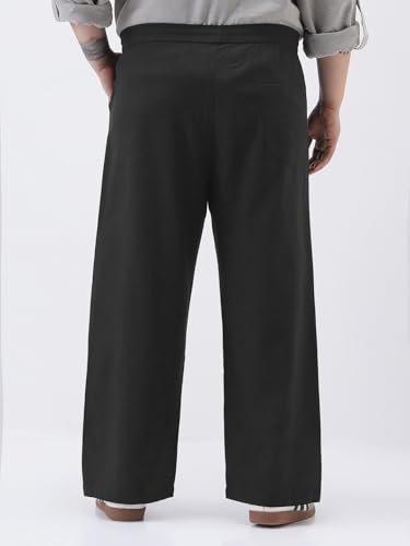 Image of Urbano Plus Men's Loose Fit Solid Linen Blend Trousers Non-Stretchable