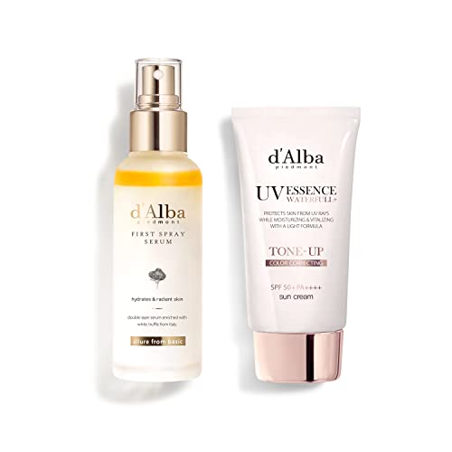 Pack Ahorro d'Alba First Spray Serum Trufa Blanca + Protector Solar Waterfull SPF50+ PA++++, Hidratación y Protección Facial Vegana