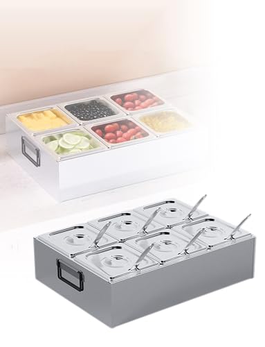 Dispensador de especias de acero inoxidable con tapa, bandeja de un solo compartimento, estante de condimentos de doble fila para mermeladas y condimentos, ideal para tiendas de té con leche