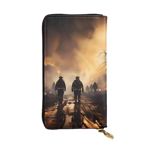 YYHHAOFA Firefighters fighting fires Printing Leather long clutch wallet : Comfortable, lightweight, waterproof, durable 7.48 x 4.13 in