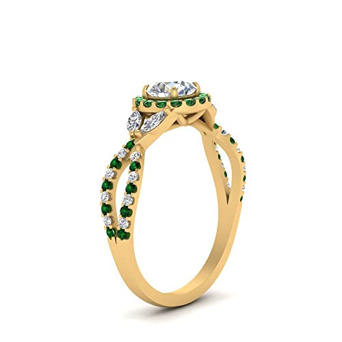 Image of Choose Your Gemstone Floral Split Shank Halo Engagement Ring Yellow Gold Plated Round Shape Split Shank Engagement Ring Lightweight Office Wear Everyday Gift Jewelry US Size 4 to 12