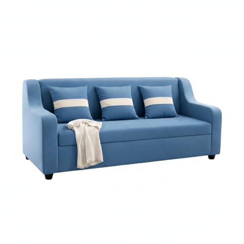 Image of KENDALWOOD Furniture 3 Seater Fabric Curve Handle Sofa for Living Room Furniture | 3 Seater Sofa | Sofa for Home & Office | Fabric Color:- Blue