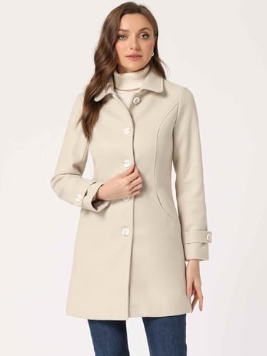 Allegra K Women's Winter Outerwear Overcoat Peter Pan Collar Mid-thigh A-line Single Breasted Pea Coat