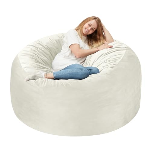 Homguava 3FT Bean Bag Chair: 3' Bean Bags with Memory Foam Filled, Large Beanbag Chairs Soft Sofa with Dutch Velet Cover-Beige